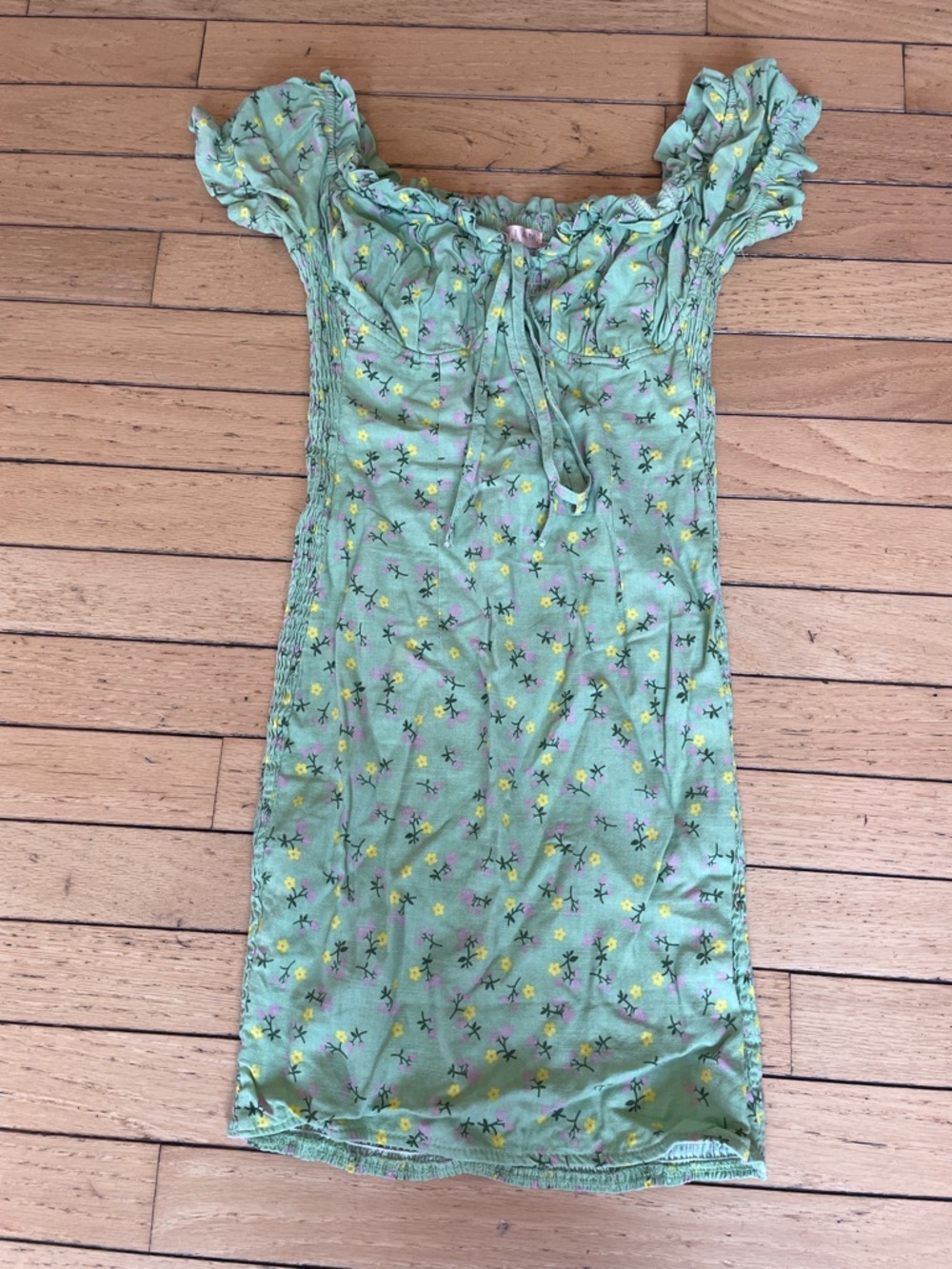 Green Floral Smocked Mini Dress